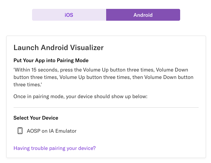 The Event Visualizer page in Heap with 'Select Your Device' text displayed along with a device