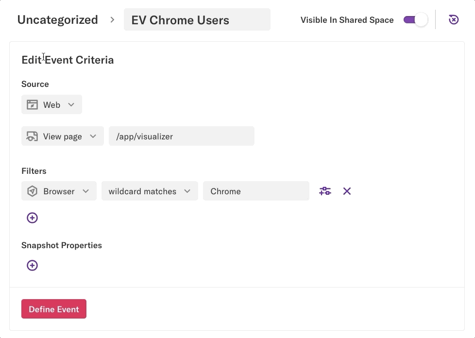 The category 'Chrome Users' being added to an 'EV Chrome Users' event