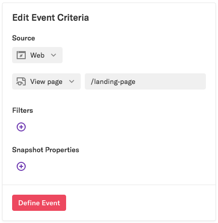 Edit Event Criteria page defined as View page /landing-page