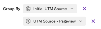 Two group bys of initial UTM source and UTM source - pageview