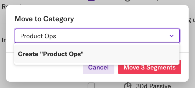 The 'move to category' pop-up with the Product Ops category selected