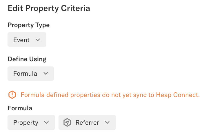 A formula property set to 'Property = referrer'
