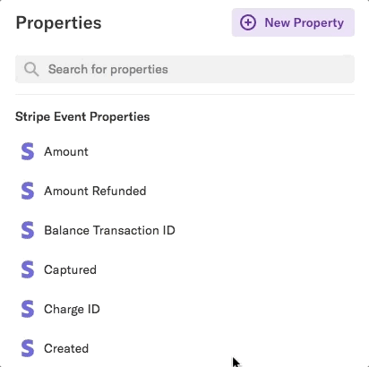 Stripe properties as listed in on the Properties page in Heap