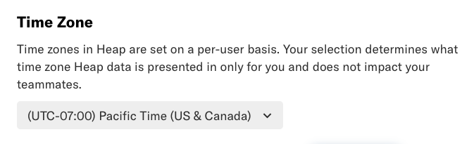 The Time Zone section of the General Settings page in Heap