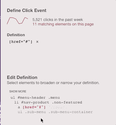 In the 'Edit Definition' details, a mouse click selects a different CSS selector