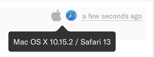 The mac and safari icons with the text 'Mac OS X 10.15.2 / Safari 13' appearing on hover