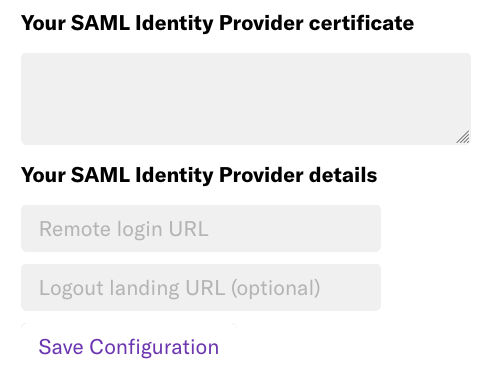 The SAML identity provider certificate and identity provider details fields as listed on the General Settings page in Heap