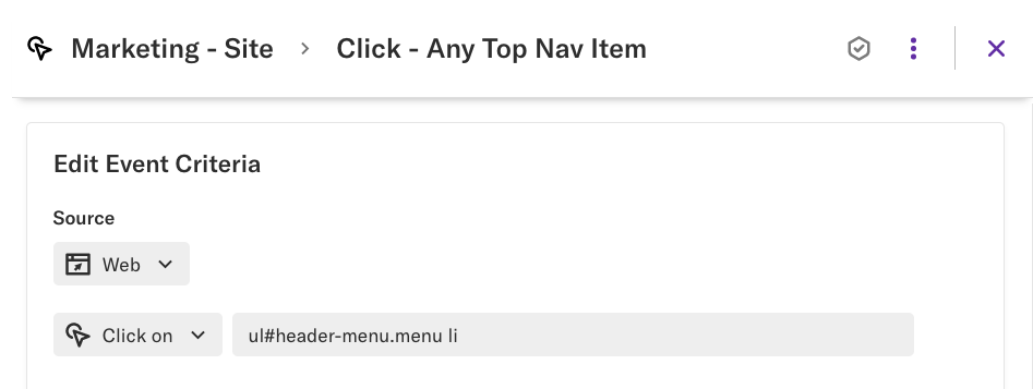 An event Click - Any Top Nav Item defined by a click on a top nav item