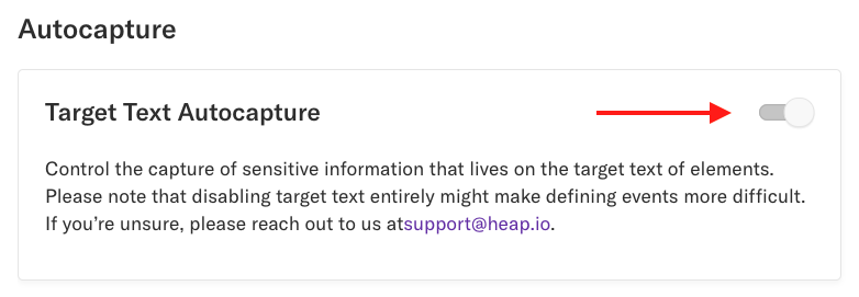 The Target Text Autocapture toggle as it appears on the Privacy & Security page