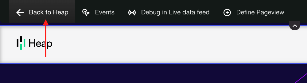 The top navigation bar with a red arrow pointing to the Back to Heap button