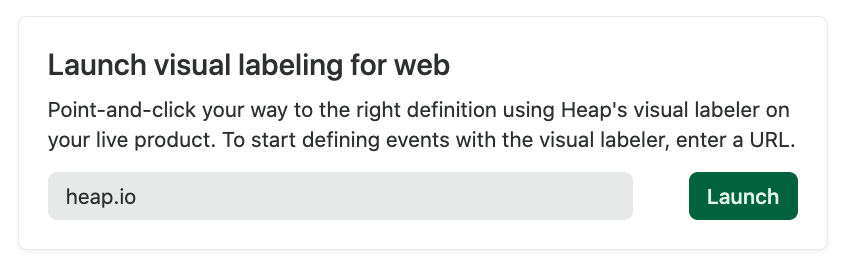 The Launch visual labeling for web section of the Visual labeling page, showcasing the webpage search bar and launch button